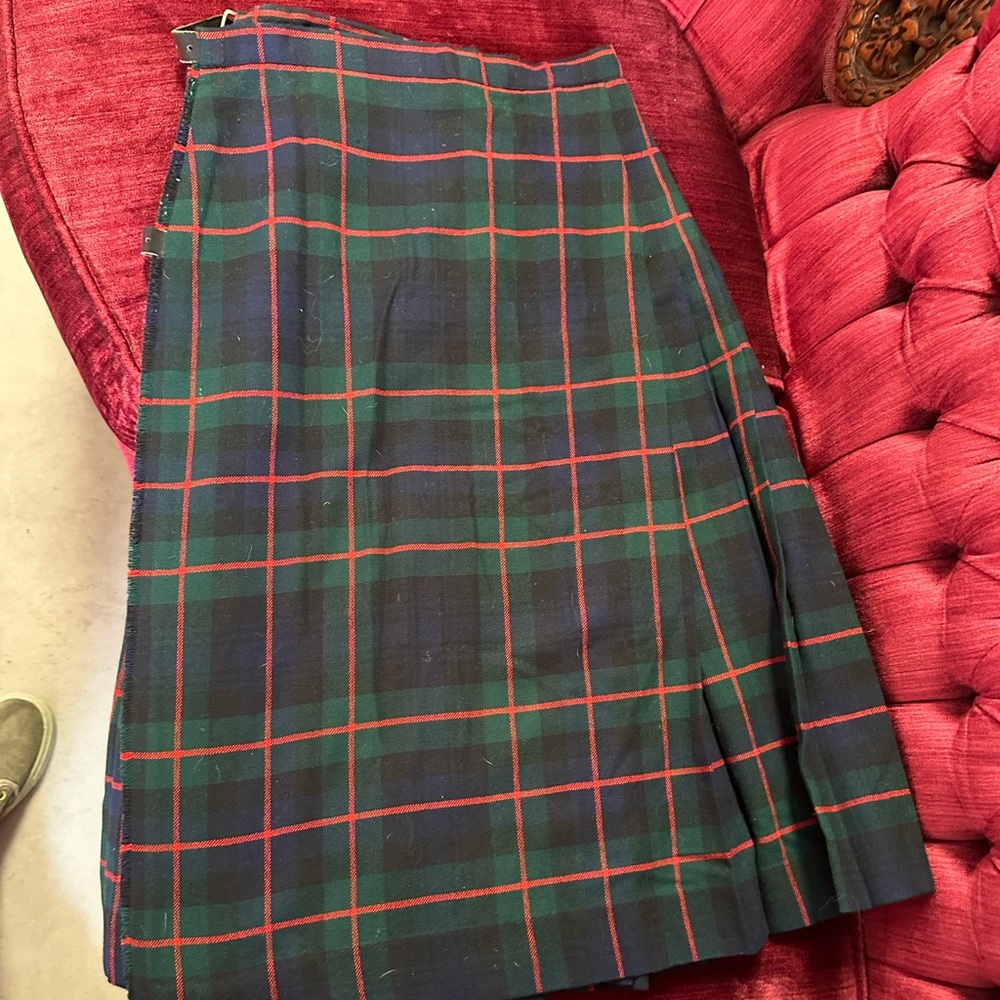 The Scotch House Vintage Tartan Blue Plaid Kilt Skirt 100% Wool 40” Scotland 10